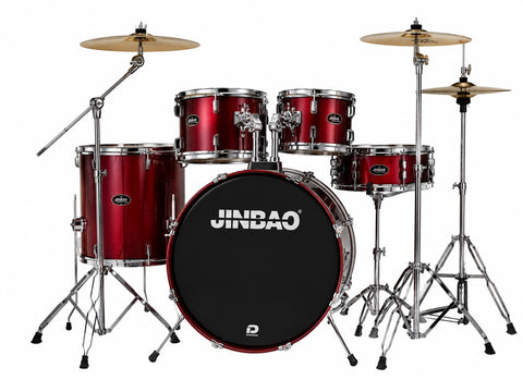 5-piece drum set + accessories + chair + cymbals red color JINBAO JB-P-2202-B-RD
