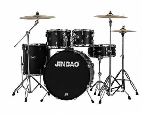5-piece drum set + accessories + chair + cymbals, black color JINBAO JB-P-2202-B-BK