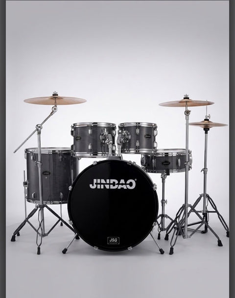 5-piece drum set + accessories + chair + cymbals, glitter gray color JINBAO JB-P-2202-B-IG